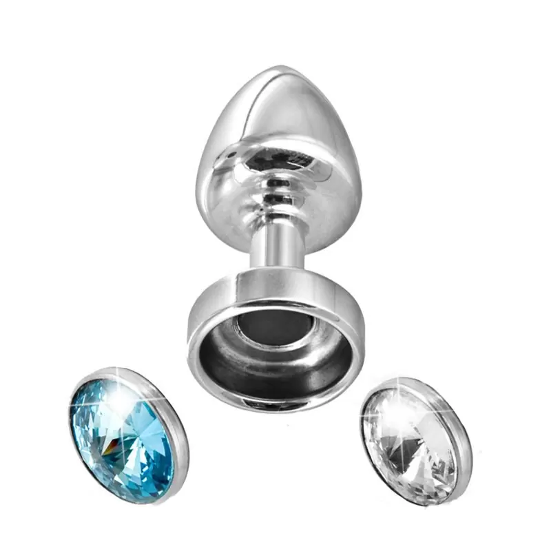 Красивая анальная пробка Anni Magnet T1 с двумя заменяемыми кристаллами на магните – серебристый