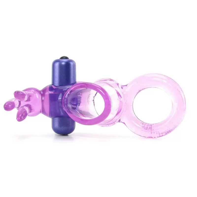 Кольцо Basic Essential Triple Tickler с вибрацией и петлей на мошонку – фиолетовый