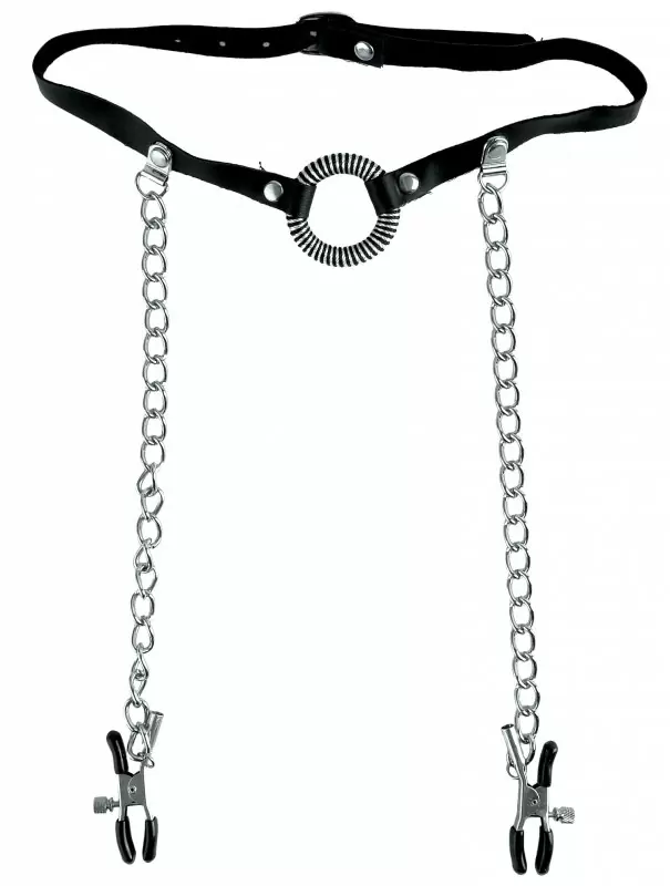 Кляп с зажимами для сосков O-Ring Gag & Nipple Clamps