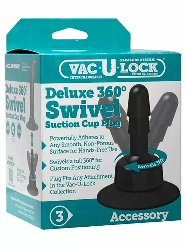 Фиксирующийся плаг для крепления фаллоимитаторов или насадок для страпонов Doc Johnson Deluxe 360° Swivel Suction Cup Plug, Vac-U-Lock, 11,4 см, АБС-пластик, черный 