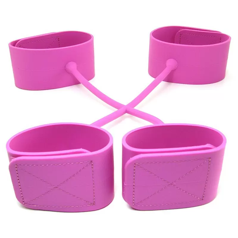 Набор наножников и наручников Silicone Submissions Hog Tie Cuffs – розовый