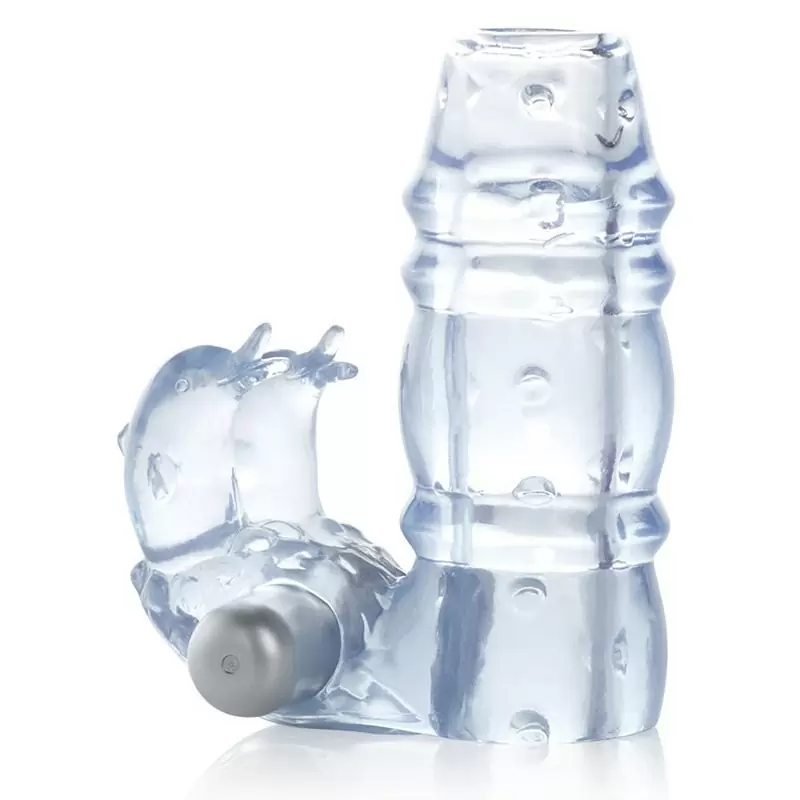 Насадка на пенис со стимулятором клитора 3-Way Double Dolphin – голубой