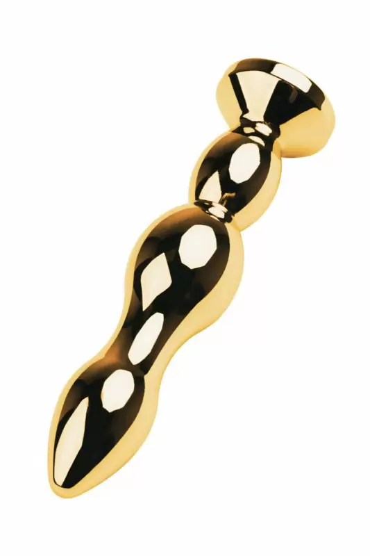 Большая металлическая анальная втулка TOYFA Metal с кристаллом цвета изумруда - золотистый с зеленым