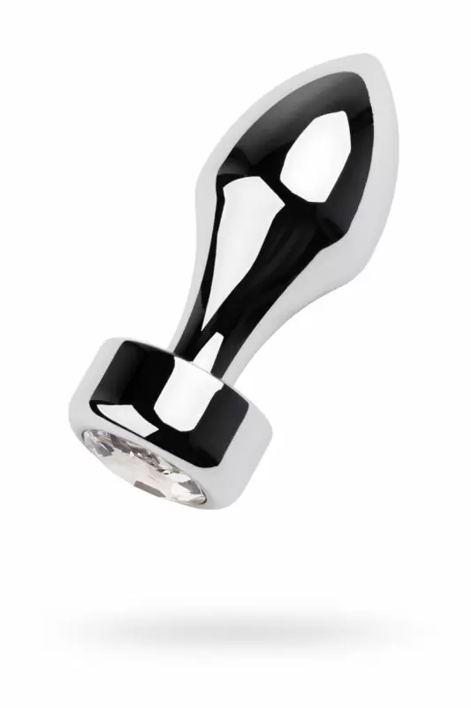 Большая металлическая анальная пробка TOYFA с кристаллом цвета алмаза - серебристый с белым