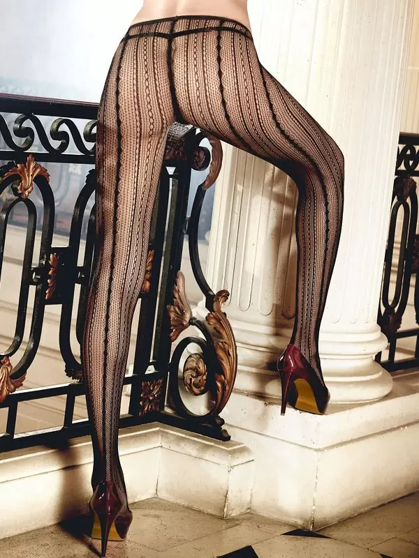 Черные сетчатые колготки с узором в полосочку Deeper in Hell