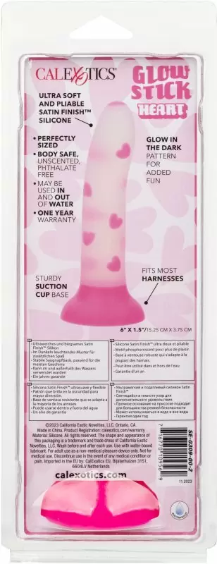 Светящийся фаллоимитатор California Exotic Novelties Glow Stick Heart, 15,2 см, силикон, белый с розовым