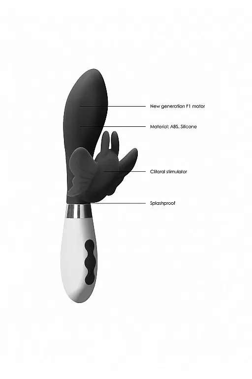 Мощный вибратор-кролик Shots toys Alexios, 21 см, 10 режимов, силикон, черный с белым