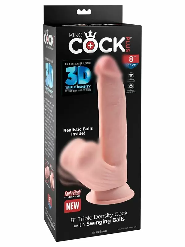 Реалистичный фаллоимитатор Pipedream King Cock Plus 8 Triple Density, 24,5 см, с подвижной мошонкой, телесный