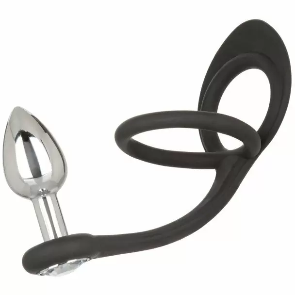 Металлическая анальная пробка с эрекционным кольцом STARFUCKER MINI PLUG, с подхватом мошонки, 5,7 см, диаметр 2,5 см