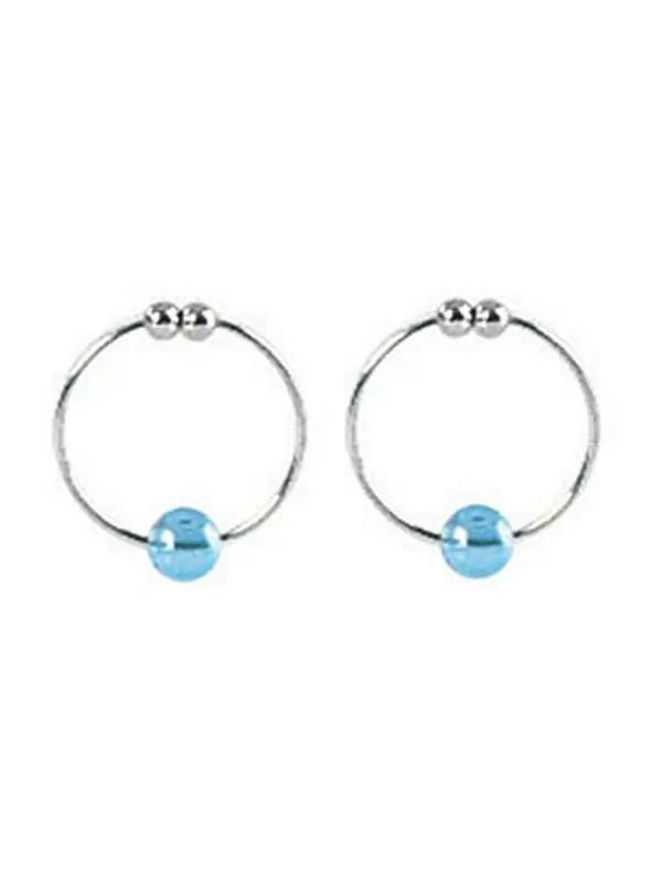Зажимы-колечки на соски Silver Nipple Rings с голубой бусинкой – серебристый