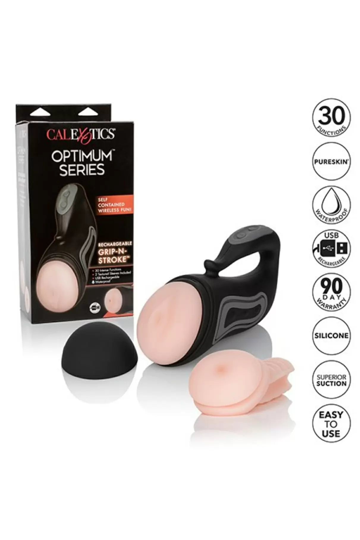 Вибромастурбатор Optimum Power Grip-N-Stroke  со сменными вставками - черный