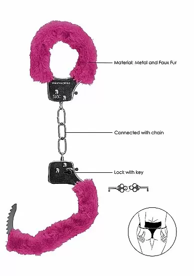 Металллический наручники с замком Furry Pleasure Handcuffs Pink