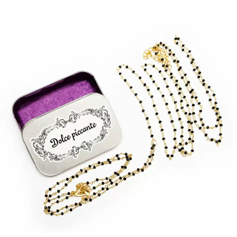 Золотистое колье на тело ручной работы с черным агатом Dolce Piccante Enigma - M