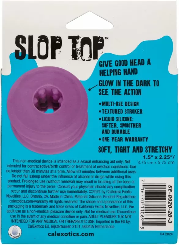 Эрекционное кольцо-бампер SLOP TOP DIRTY LUV, диаметр 2,5 см, силикон, светящийся, фиолетовый