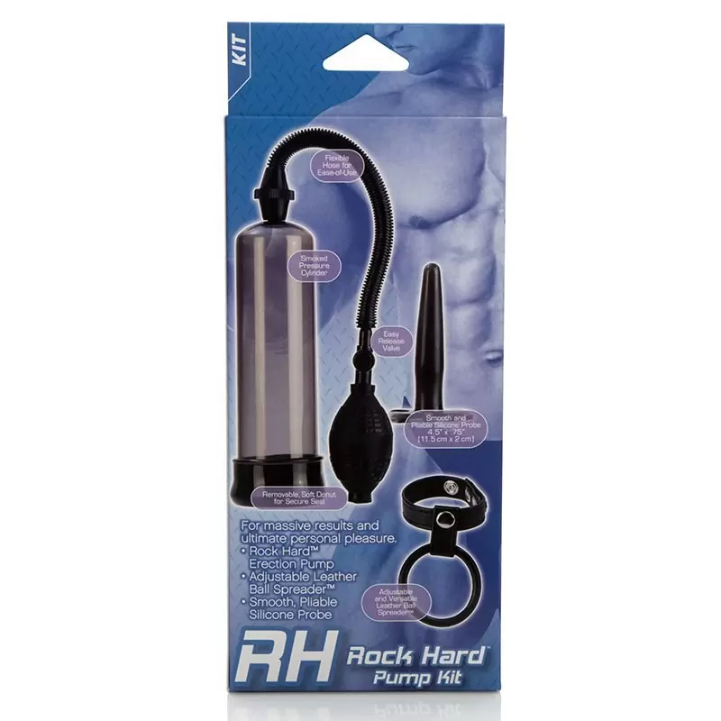 Мужской набор Rock Hard: помпа, анальная пробка и ремешок на мошонку с кольцом