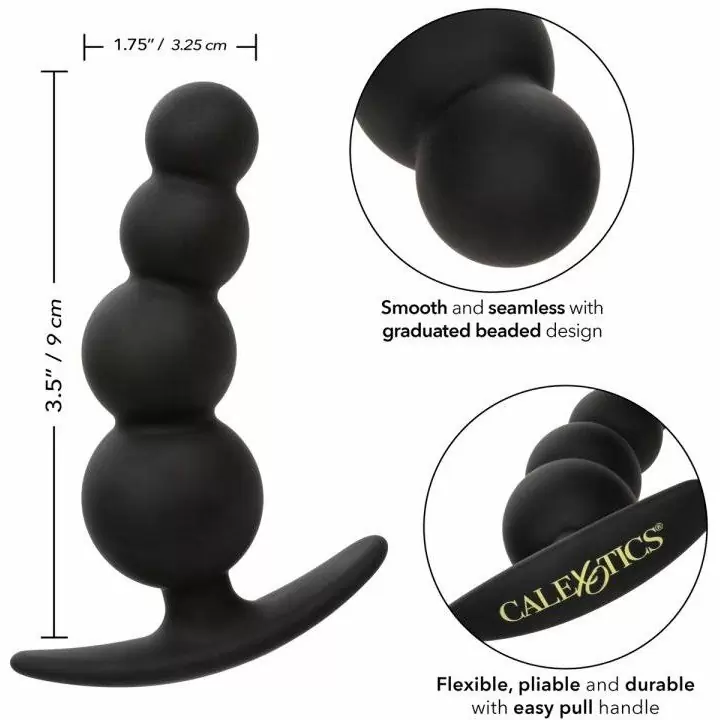 Носимая анальная елочка Boundless Beaded Plug, 9 см, 4 бусины, черный
