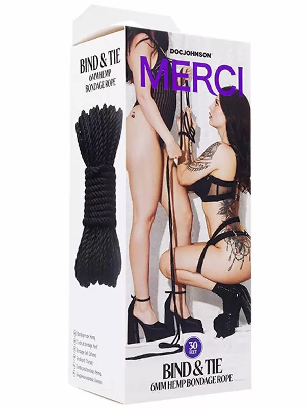Натуральная веревка для связывания Doc Johnson Merci Bind & Tie, 9,14 м, черная