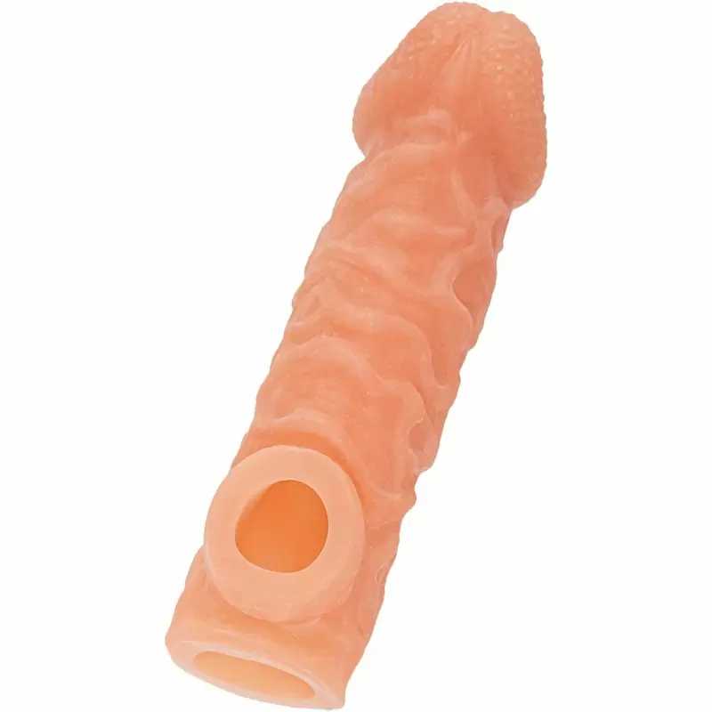 Реалистичная насадка на пенис  имитацией пирсинга и отверстием для мошонки «Cock sleeve» (большая), Kokos