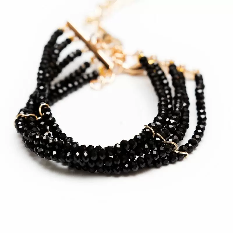 Наручники-браслеты ручной работы из черного агата Dolce Piccante Tenero Аmore с золотистой цепочкой