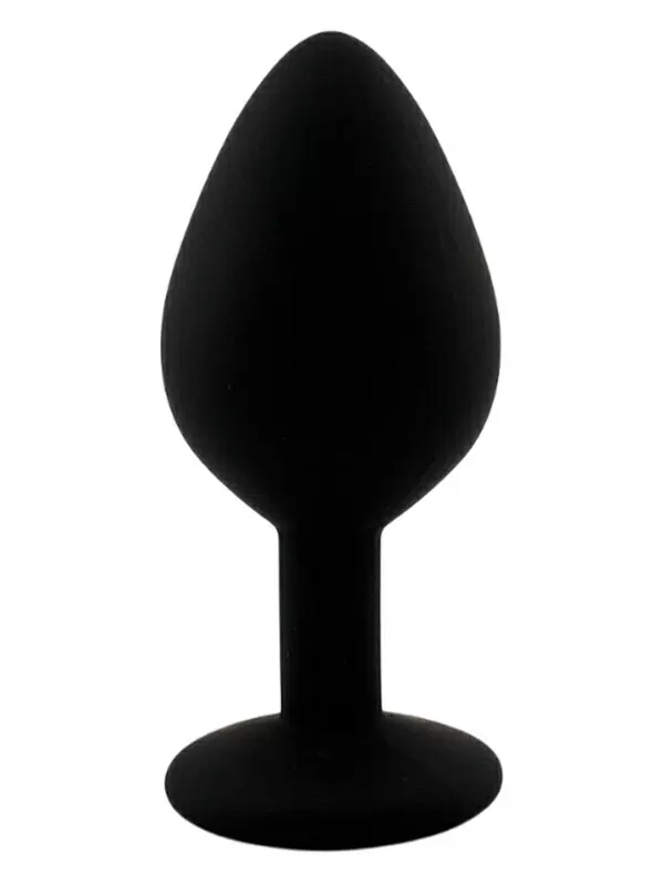 Средняя силиконовая анальная пробка Kanikule Medium с кристаллом – черный с черным