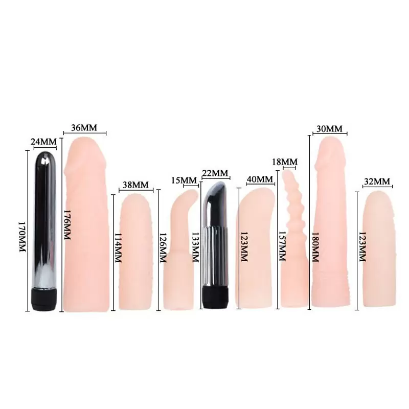 Фантастический набор из 2-х вибраторов и 7-ми насадок Vibrator Kit – телесный