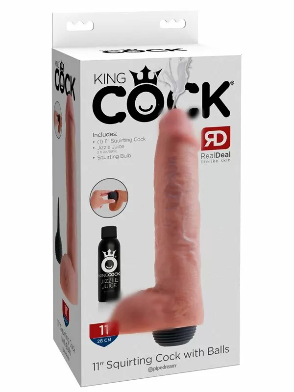 Реалистичный фаллоимитатор King Cock 11, с мошонкой, с функцией семяизвержения, ПВХ, телесный