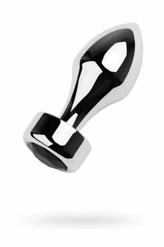 Большая металлическая анальная пробка TOYFA с кристаллом цвета турмалина - серебристый с черным