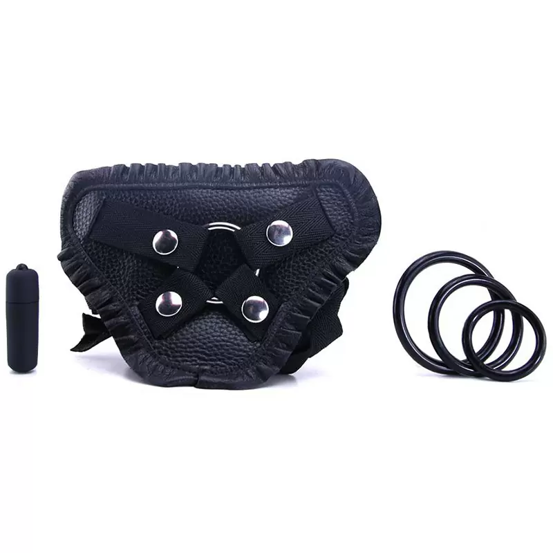 Страпон-трусики с вибрацией Leather Lover's Harness кожаные