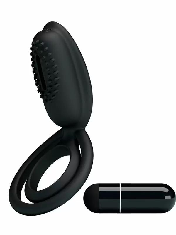 Эрекционное виброкольцо ESTHERЮ с клиторальной щеточкой, с подхватом мошонки, 10 см, черный