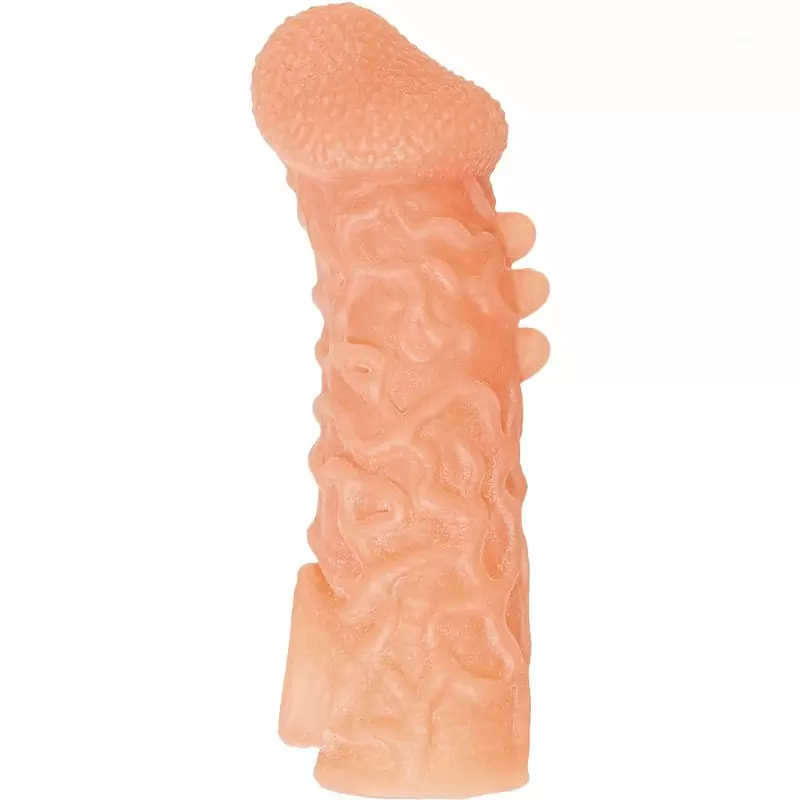 Реалистичная насадка на пенис с имитацией пирсинга и отверстием для мошонки «Cock sleeve» (средняя), Kokos