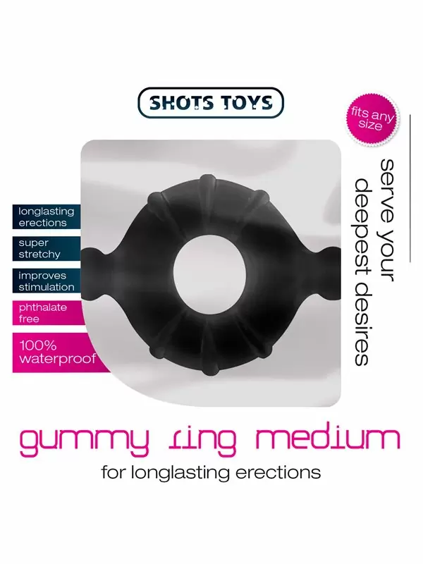 Рельефное эрекционное кольцо Gummy Ring, 9,8 см, размер M, черный