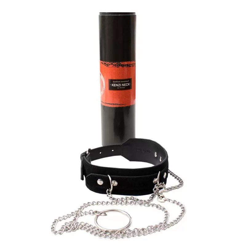 Ошейник из натуральной замши Kenzi Neck с металлическим поводком - черный
