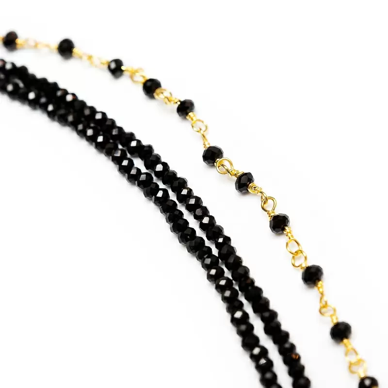 Золотистое колье на тело ручной работы с черным агатом Dolce Piccante Monika - M