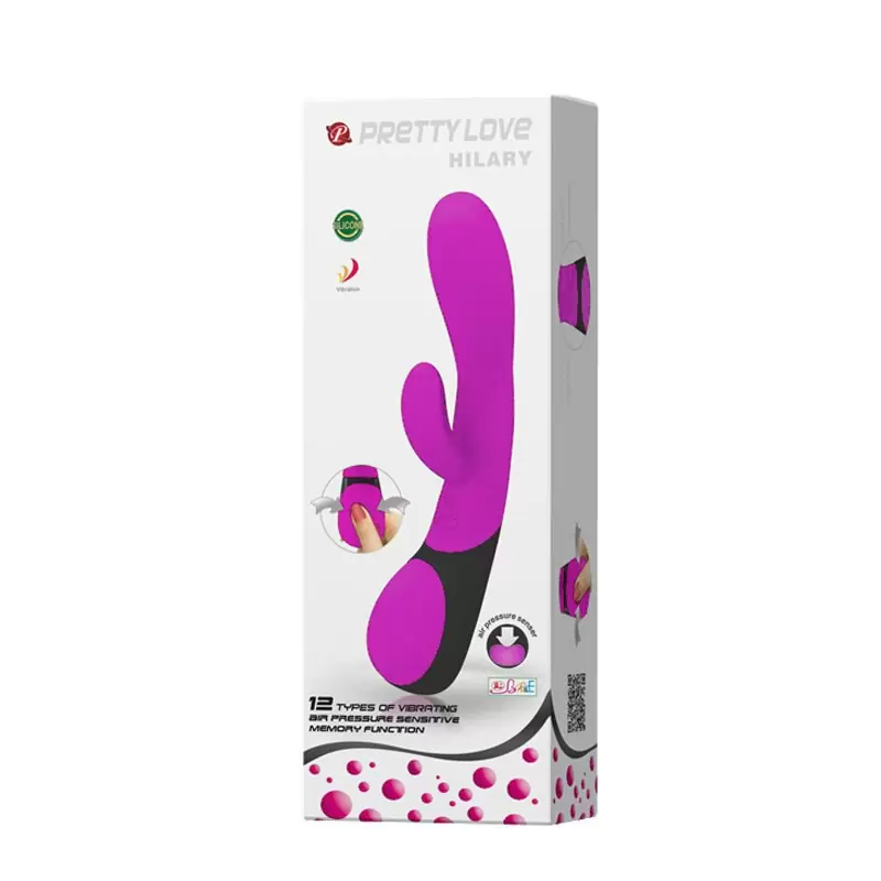 Вибратор двойного действия Hilary с воздушной подушкой-регулятором и функцией запоминания – малиновый