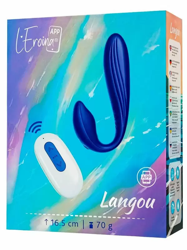 Вибратор-кролик L`Eroina APP LANGOU, управление через приложения, 16,5 см, силикон, синий