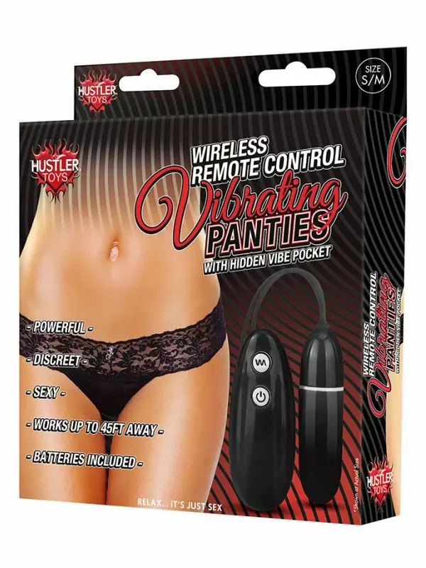 Кружевные трусики-тонг с вибрацией на радиопульте – черный, S/M