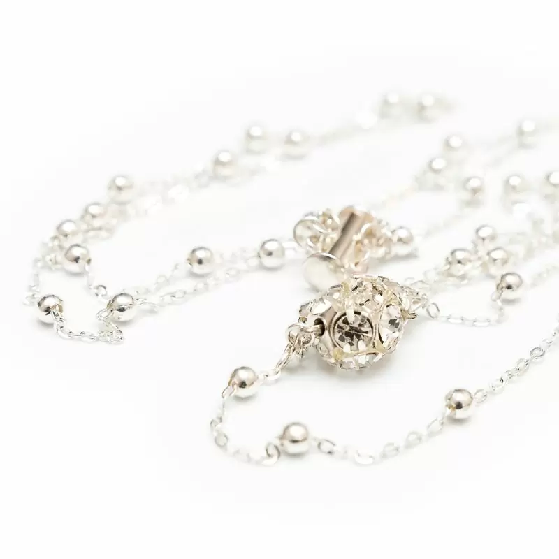 Серебристое колье на тело ручной работы с кристаллами Сваровски Dolce Piccante Silver Balls - M