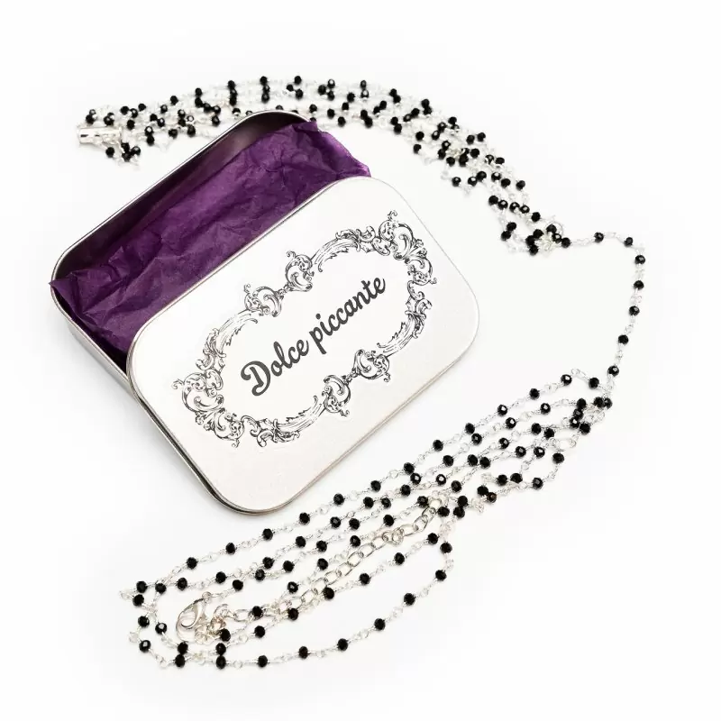 Серебристое колье на тело ручной работы с черным агатом Dolce Piccante Enigma - S