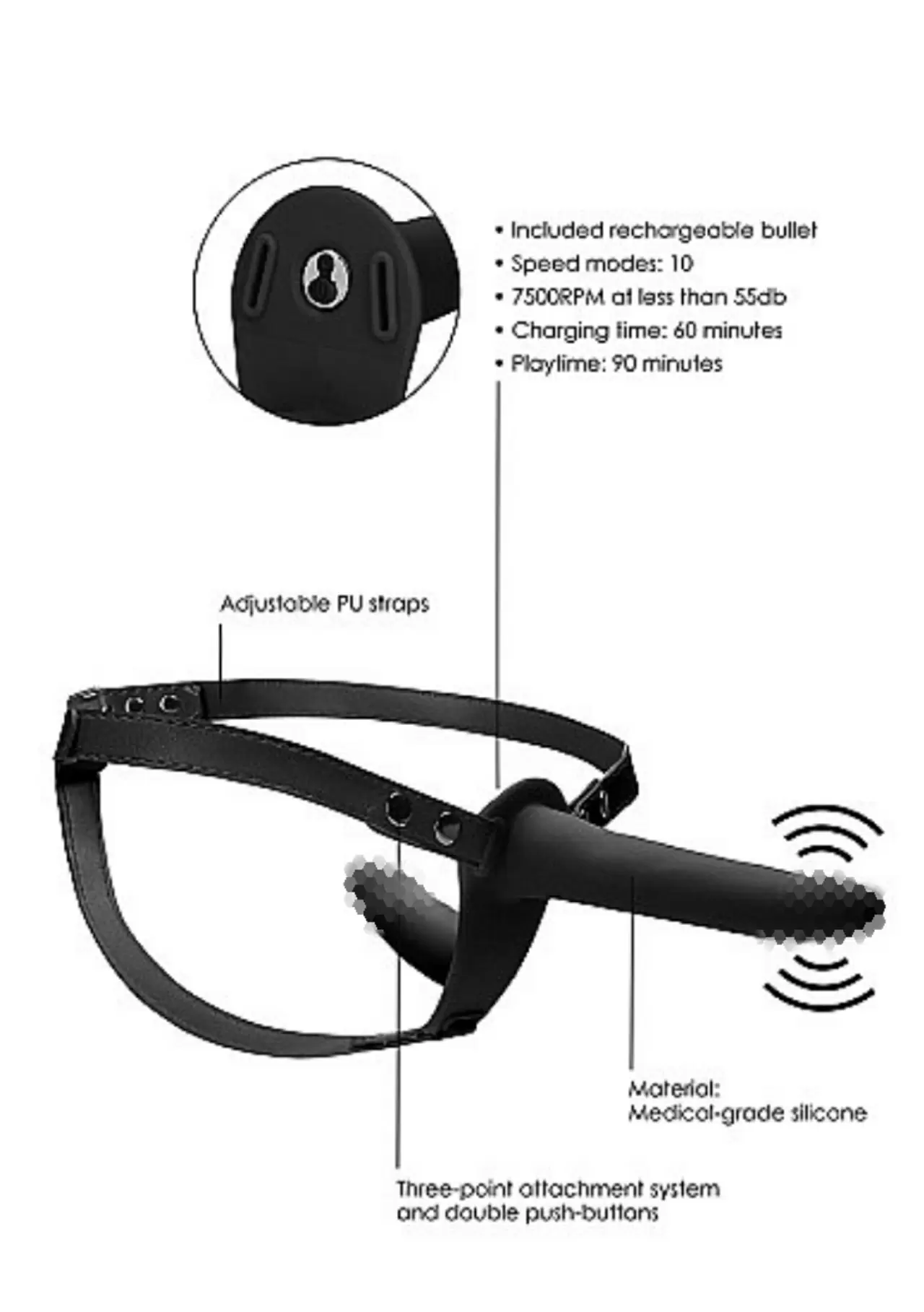 Двойной страпон Adjustable с вибрацией