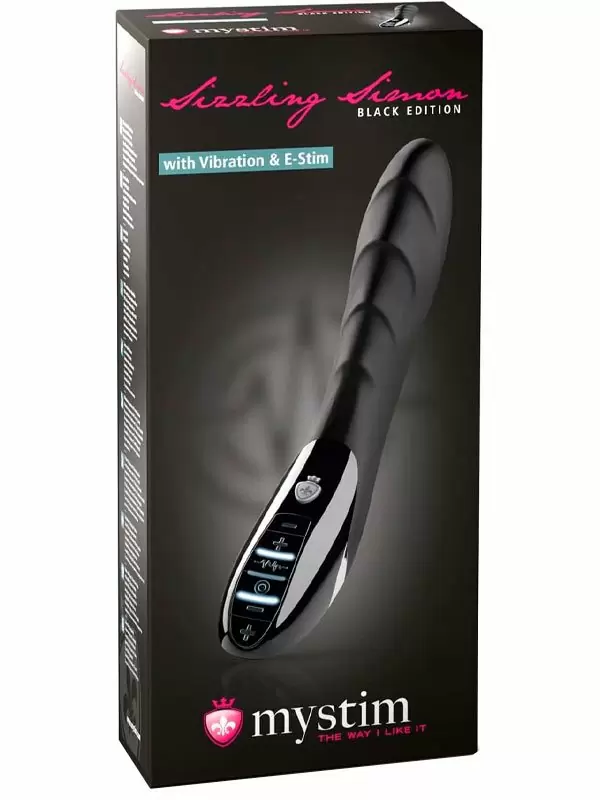 Фактурный вибратор Mystim Sizzling Simon, с электростимуляцией, 27 см, черный