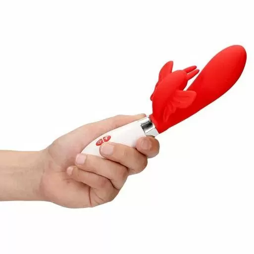 Изогнутый вибратор-кролик Alexios, 21 см, 10 режимов, красный