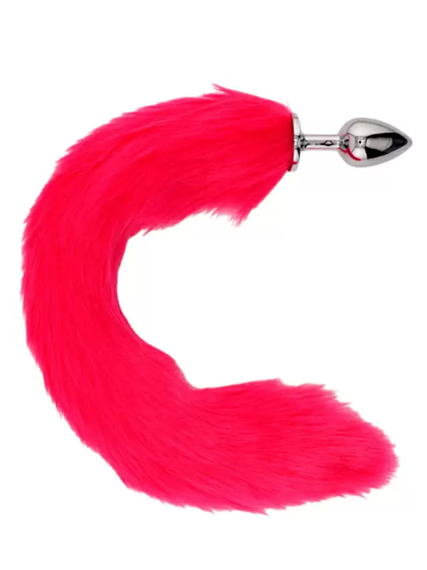 Серебристая анальная пробка с розовым гибким хвостом (Small)