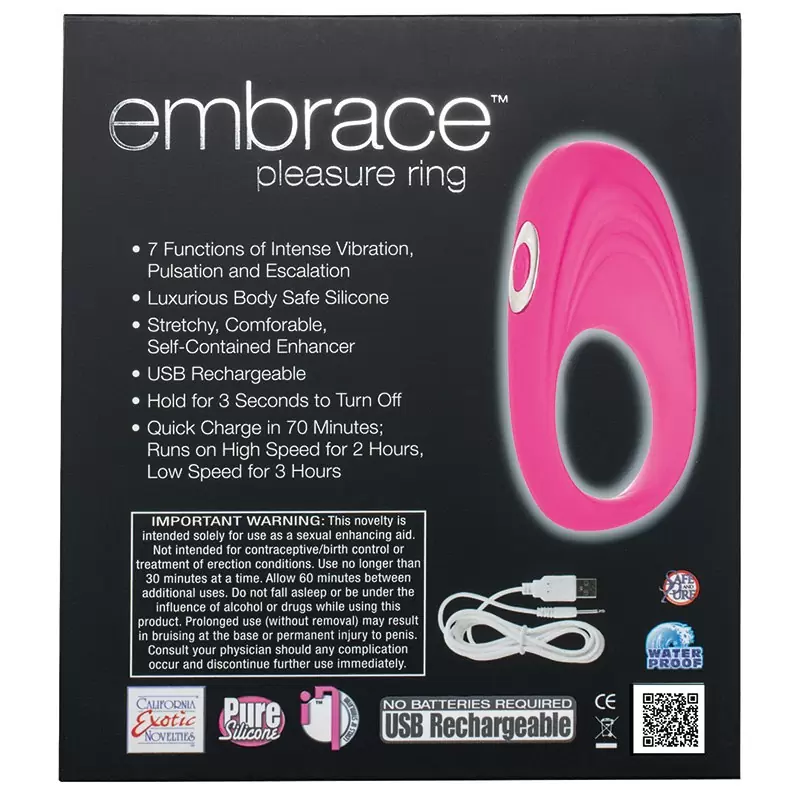 Эрекционное кольцо Embrace Pleasure Ring перезаряжаемое – розовое