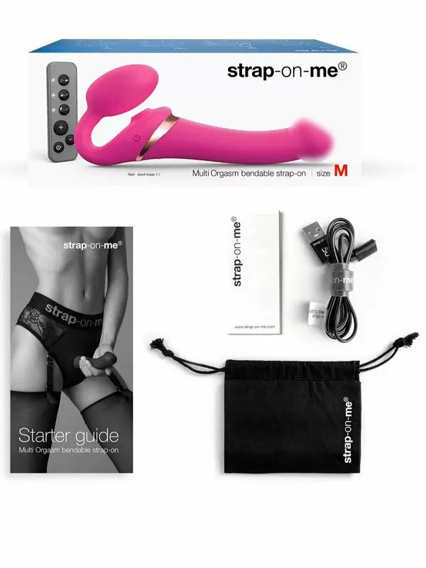 Анатомический страпон Strap-On-Me Multi Orgasm с 3 моторами, безремневой, размер S, фуксия