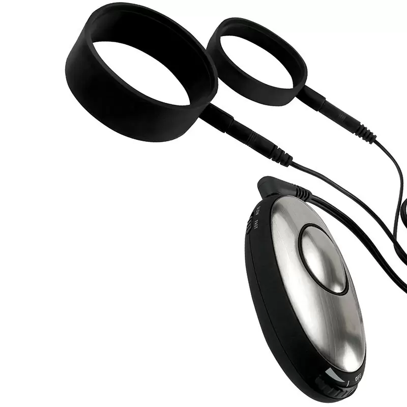 Электро-кольца Silicone Cock Straps на пенис и мошонку – черный