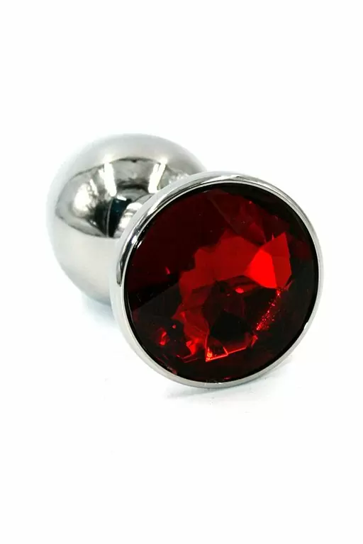 Хромированная анальная пробка с красным кристаллом 