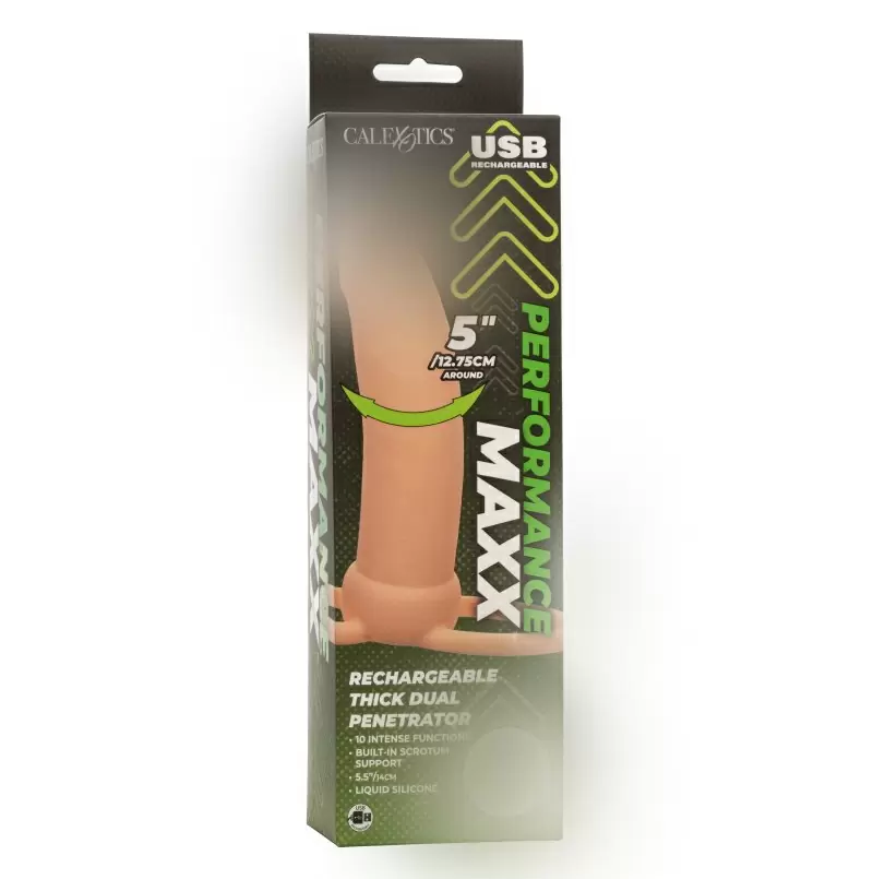 Реалистичная вибронасадка Rechargeable Thick Dual Penetrator, для двойного проникновения, 14 см, силикон, телесный