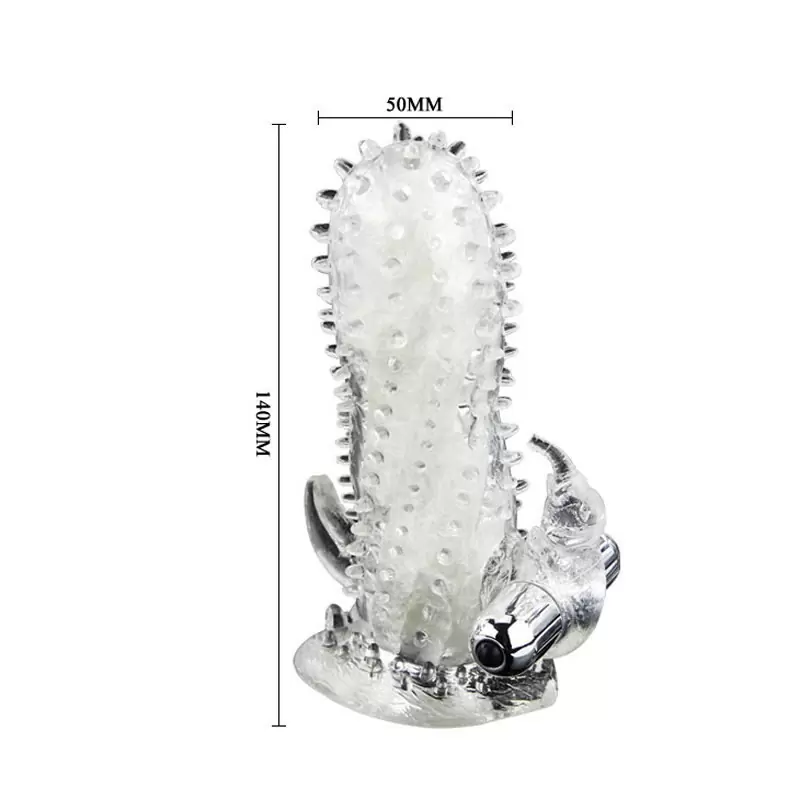 Насадка для удлинения пениса Brave Man со стимуляторами клитора и ануса с вибрацией – прозрачный