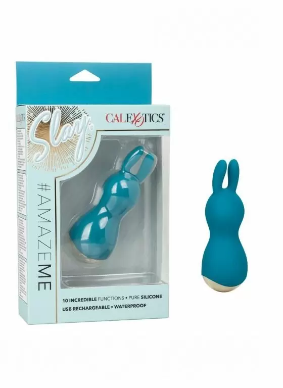 Мини-вибратор Slay #AmazeMe, с ушками на конце, 10.75 см, 10 скоростей, силикон, синий