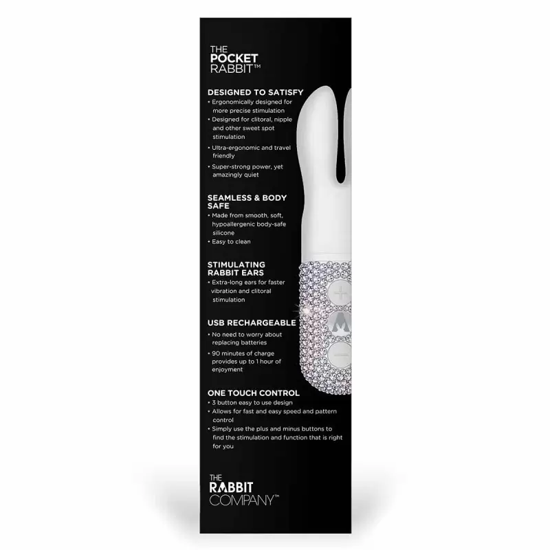Карманный вибромассажёр-кролик с ушками и кристаллами The Rabbit Company The Pocket Rabbit Crystalized – белоснежный